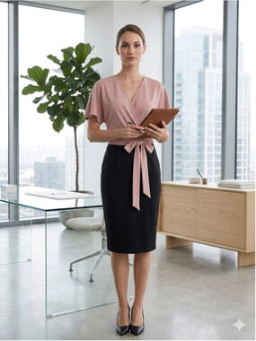 GRACE KARIN Pink & Black Wrap Flutter Sleeve Pencil Dress - Size L